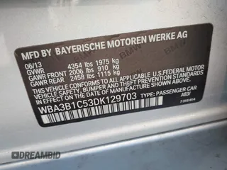 2013 BMW 3 Series 320i with VIN WBA3B1C53DK129703, listed as a IAAI auction lot 41295234 with 175,506 mi miles. Bid and sale history available at carsss.com. Image 9.
