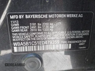 2014 BMW 5 Series 535i with VIN WBA5B1C51ED479359, listed as a IAAI auction lot 42396160 with 149,522 mi miles and . Bid and sale history available at DreamBid. Image 9.