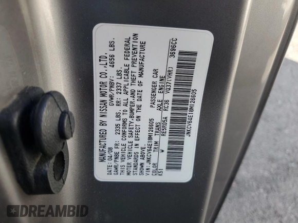 2008 Infiniti G37 Journey with VIN JNKCV64E18M126605, listed as a Copart auction lot 50552255 with 112,607 mi miles and Salvage Title. Bid and sale history available at DreamBid. Image 15.