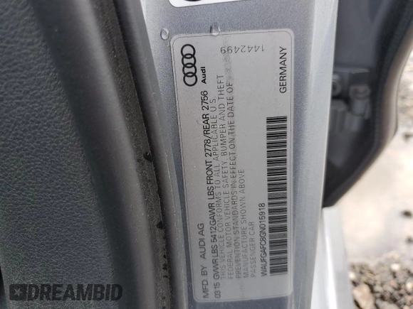 2016 Audi A6 Premium Plus with VIN WAUFGAFC8GN015918, listed as a Copart auction lot 54068555 with Not Provided miles and Clean Title. Bid and sale history available at DreamBid. Image 13.