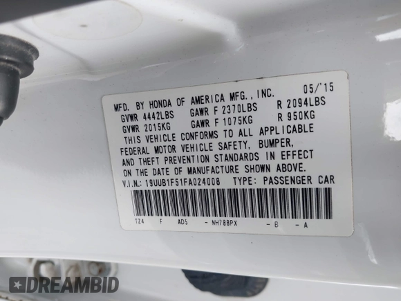 2015 Acura TLX Technology with VIN 19UUB1F51FA024008, listed as a IAAI auction lot 42428728 with 97,084 mi miles and . Bid and sale history available at DreamBid. Image 9.