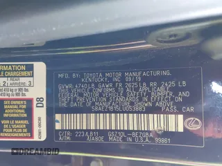 2020 Lexus ES 350 Luxury with VIN 58AEZ1B15LU053883, listed as a IAAI auction lot 41847982 with Not provided miles and . Bid and sale history available at DreamBid. Image 9.
