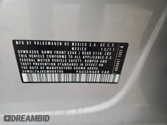 2012 Volkswagen Jetta Sedan TDI with VIN 3VW3L7AJ0CM089765, listed as a Copart auction lot 82358034 with 144,648 mi miles and Salvage Title. Bid and sale history available at carsss.com. Image 14.