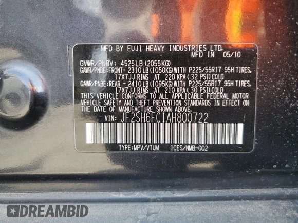 2010 Subaru Forester XT Limited с VIN JF2SH6FC1AH800722, выставлен на аукционе Copart как лот 52645595 с пробегом 134 537 миль миль и Чистый • Clean title. История ставок и продаж доступна на DreamBid. Изображение 13.