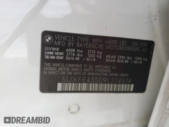 2009 BMW X5 30i with VIN 5UXFE43509L274514, listed as a Copart auction lot 52904665 with 152,387 mi miles and Clean Title. Bid and sale history available at carsss.com. Image 13.