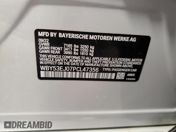 2023 BMW i7 xDrive60 z VIN WBY53EJ07PCL47356, wystawiony jako Copart lot #46454134 z przebiegiem 11 710 mil mil oraz . Historia ofert i sprzedaży dostępna na DreamBid. Obrazek 13.
