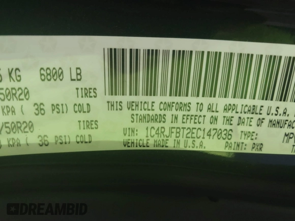2014 Jeep Grand Cherokee Limited with VIN 1C4RJFBT2EC147036, listed as a IAAI auction lot 42533104 with 154,543 mi miles and . Bid and sale history available at DreamBid. Image 9.