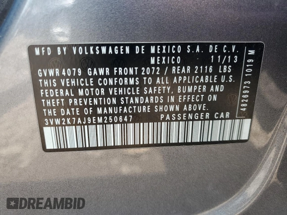 2014 Volkswagen Jetta S with VIN 3VW2K7AJ9EM250647, listed as a Copart auction lot 65387915 with 138,803 mi miles and Clean title. Bid and sale history available at DreamBid. Image 12.