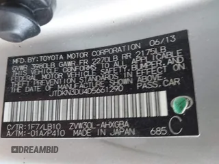 2013 Toyota Prius One with VIN JTDKN3DU4D5661290, listed as a IAAI auction lot 41993893 with 197,121 mi miles and . Bid and sale history available at DreamBid. Image 9.