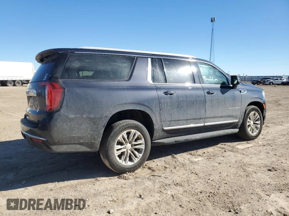 2023 GMC Yukon XL SLT with VIN 1GKS2GKD5PR349418, listed as a Copart auction lot 43635255 with 37,163 mi miles and Salvage Title. Bid and sale history available at DreamBid. Image 3.