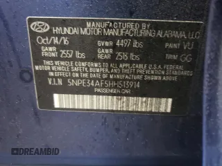 2017 Hyundai Sonata Sport with VIN 5NPE34AF5HH513914, listed as a Copart auction lot 83811624 with Not Provided miles and Salvage Title. Bid and sale history available at DreamBid. Image 12.