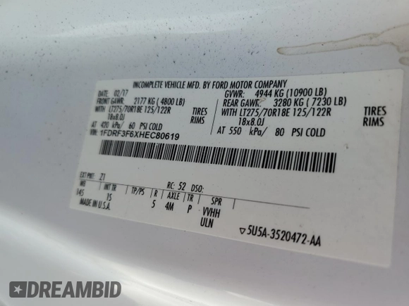 2017 Ford F-350 с VIN 1FDRF3F6XHEC80619, выставлен на аукционе Copart как лот 50326195 с пробегом 174 479 миль миль и Чистый • Clean title. История ставок и продаж доступна на DreamBid. Изображение 12.