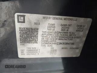 2019 Chevrolet Suburban LT with VIN 1GNSKHKC3KR394785, listed as a IAAI auction lot 41825236 with 39,216 mi miles. Bid and sale history available at carsss.com. Image 9.
