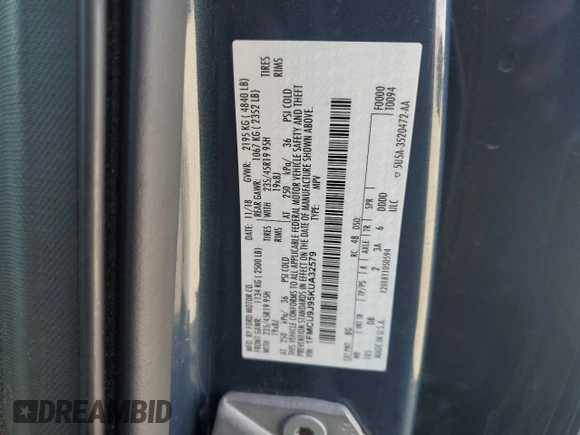 2019 Ford Escape Titanium with VIN 1FMCU9J95KUA32579, listed as a Copart auction lot 47264785 with 52,778 mi miles and Salvage Title. Bid and sale history available at carsss.com. Image 12.