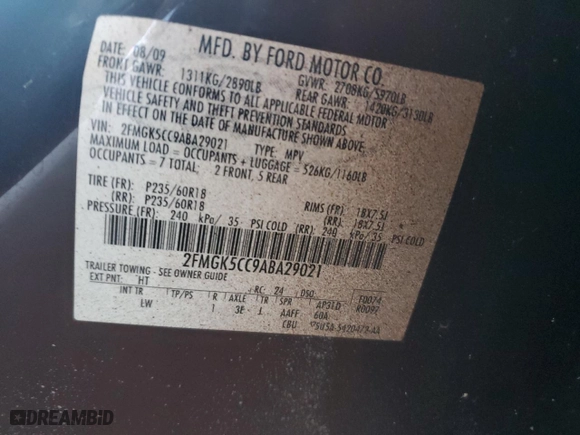 2010 Ford Flex SEL with VIN 2FMGK5CC9ABA29021, listed as a Copart auction lot 50416435 with 177,231 mi miles and Salvage Title. Bid and sale history available at carsss.com. Image 13.