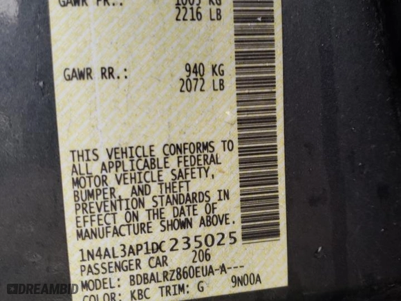 2013 Nissan Altima 2.5 S with VIN 1N4AL3AP1DC235025, listed as a Copart auction lot 83856384 with 160,160 mi miles and Non Repairable. Bid and sale history available at carsss.com. Image 12.