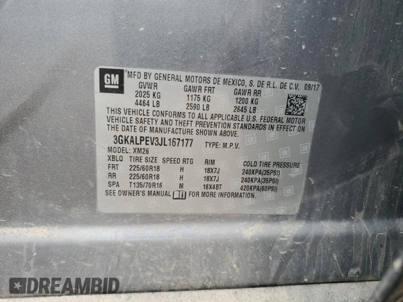 2018 GMC Terrain SLT with VIN 3GKALPEV3JL167177, listed as a Copart auction lot 47607845 with 112,222 mi miles and Salvage Title. Bid and sale history available at DreamBid. Image 13.