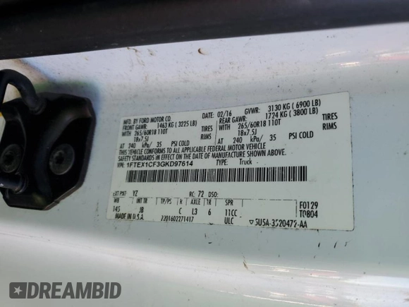 2016 Ford F-150 XL with VIN 1FTEX1CF3GKD97614, listed as a Copart auction lot 80098174 with 33,837 mi miles and Salvage Title. Bid and sale history available at carsss.com. Image 13.