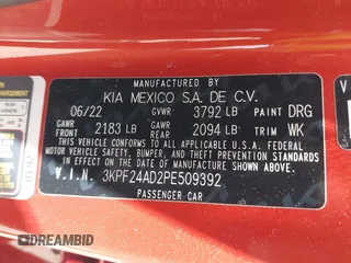 2023 Kia Forte LXS with VIN 3KPF24AD2PE509392, listed as a IAAI auction lot 41942808 with 76,272 mi miles and . Bid and sale history available at DreamBid. Image 9.
