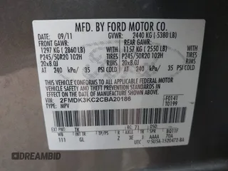 2012 Ford Edge Limited with VIN 2FMDK3KC2CBA20186, listed as a IAAI auction lot 41701823 with 216,027 mi miles. Bid and sale history available at carsss.com. Image 9.
