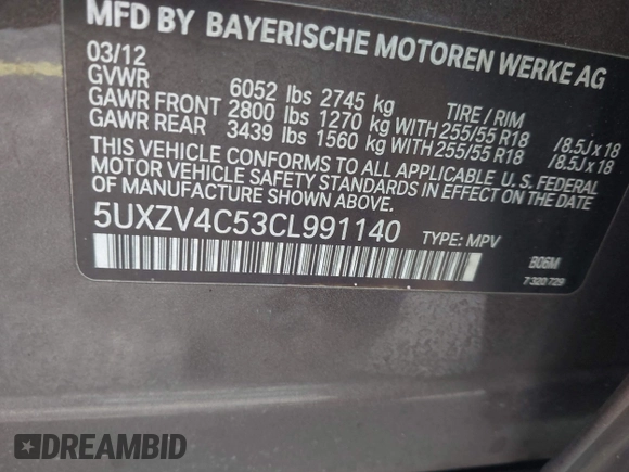 2012 BMW X5 35i z VIN 5UXZV4C53CL991140, wystawiony jako IAAI lot #42312591 z przebiegiem 115 875 mil mil oraz . Historia ofert i sprzedaży dostępna na DreamBid. Obrazek 9.