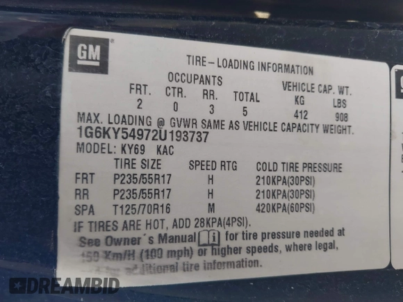 2002 Cadillac Seville Touring STS z VIN 1G6KY54972U193737, wystawiony jako IAAI lot #41876511 z przebiegiem 165 571 mil mil oraz . Historia ofert i sprzedaży dostępna na DreamBid. Obrazek 9.