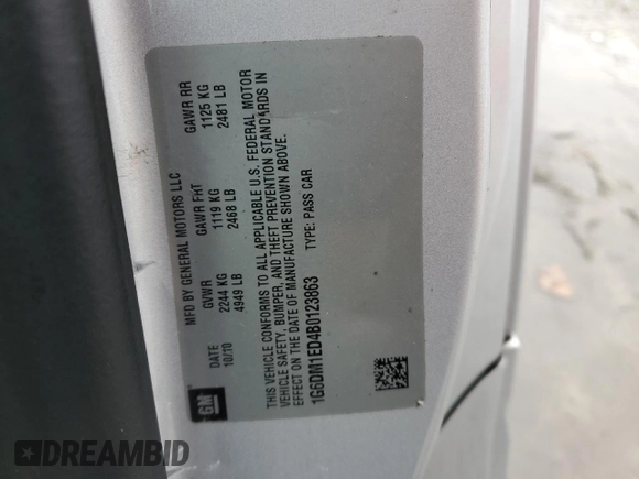 2011 Cadillac CTS with VIN 1G6DM1ED4B0123863, listed as a Copart auction lot 46933955 with 133,346 mi miles and Salvage Title. Bid and sale history available at DreamBid. Image 12.