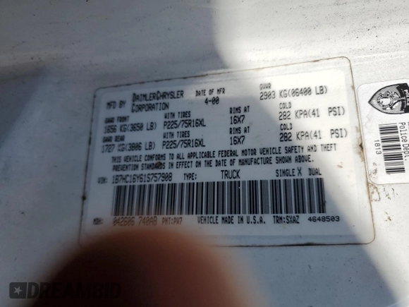 2001 Dodge 1500 z VIN 1B7HC16Y61S757908, wystawiony jako Copart lot #83604774 z przebiegiem 214 329 mil mil oraz Szkoda całkowita • Salvage title. Historia ofert i sprzedaży dostępna na DreamBid. Obrazek 14.