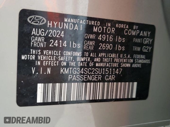 2025 Genesis G70 2.5T with VIN KMTG34SC2SU151147, listed as a Copart auction lot 59408125 with 11,273 mi miles and Clean title. Bid and sale history available at DreamBid. Image 12.