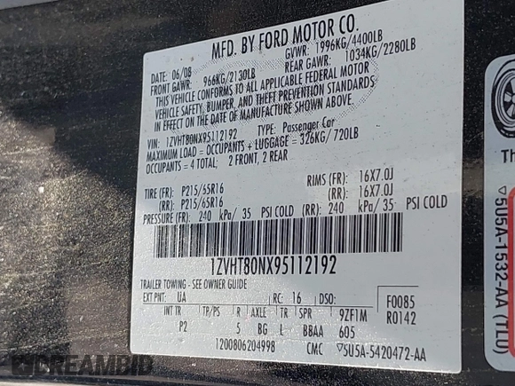 2009 Ford Mustang with VIN 1ZVHT80NX95112192, listed as a IAAI auction lot 42056743 with 141,206 mi miles and . Bid and sale history available at carsss.com. Image 9.
