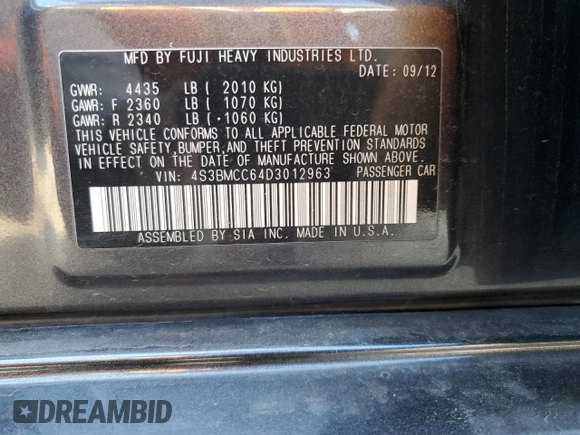 2013 Subaru Legacy Premium z VIN 4S3BMCC64D3012963, wystawiony jako Copart lot #88676445 z przebiegiem 146 141 mil mil oraz Szkoda całkowita • Salvage title. Historia ofert i sprzedaży dostępna na DreamBid. Obrazek 12.