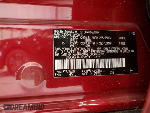 2024 Toyota Venza LE z VIN JTEAAAAH8RJ158374, wystawiony jako Copart lot #57263545 z przebiegiem 8 407 mil mil oraz Szkoda całkowita • Salvage title. Historia ofert i sprzedaży dostępna na DreamBid. Obrazek 14.