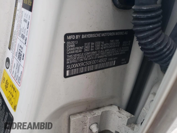 2014 BMW X3 xDrive28i with VIN 5UXWX9C50E0D14502, listed as a Copart auction lot 49828615 with 140,355 mi miles and Clean Title. Bid and sale history available at DreamBid. Image 13.