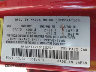 2016 Mazda 3 i Grand Touring with VIN JM1BM1X74G1282525, listed as a IAAI auction lot 40460438 with 216,301 mi miles and . Bid and sale history available at DreamBid. Image 9.