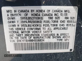 2006 Honda Pilot EX with VIN 2HKYF18466H508824, listed as a IAAI auction lot 42251893 with 287,789 mi miles and . Bid and sale history available at DreamBid. Image 9.