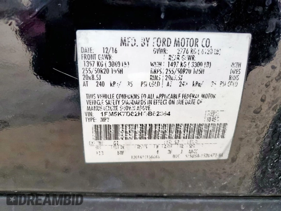 2017 Ford Explorer XLT с VIN 1FM5K7D82HGB62364, выставлен на аукционе Copart как лот 55799255 с пробегом 117 658 миль миль и Списание • Salvage title. История ставок и продаж доступна на DreamBid. Изображение 14.