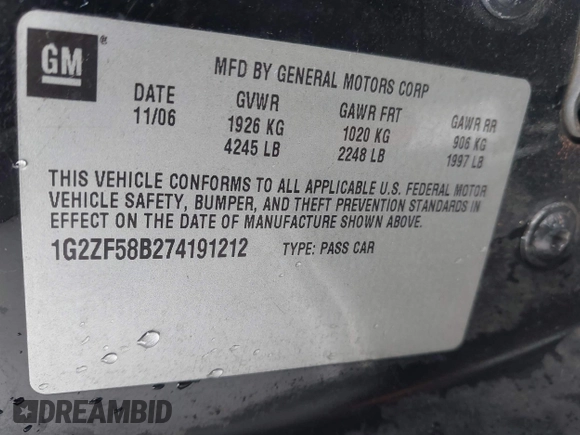 2007 Pontiac G6 1SV Value Leader z VIN 1G2ZF58B274191212, wystawiony jako IAAI lot #42359439 z przebiegiem 146 091 mil mil oraz . Historia ofert i sprzedaży dostępna na DreamBid. Obrazek 9.