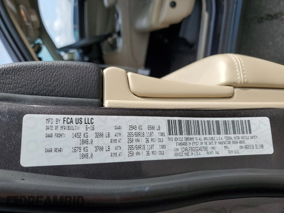 2016 Jeep Grand Cherokee Limited z VIN 1C4RJFBG2GC457581, wystawiony jako Copart lot #64200815 z przebiegiem 71 808 mil mil oraz Szkoda całkowita • Salvage title. Historia ofert i sprzedaży dostępna na DreamBid. Obrazek 13.