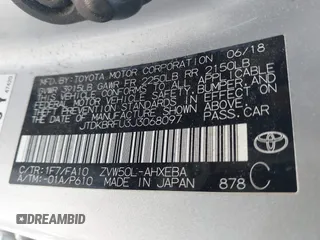 2018 Toyota Prius Two with VIN JTDKBRFU3J3068097, listed as a IAAI auction lot 42178684 with 335,391 mi miles and . Bid and sale history available at DreamBid. Image 9.