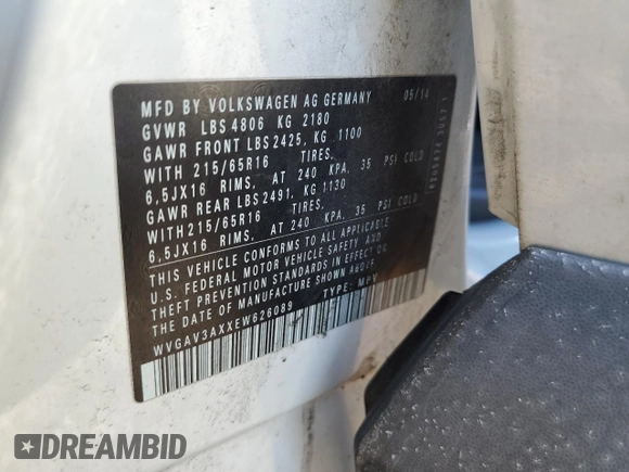 2014 Volkswagen Tiguan SE with VIN WVGAV3AXXEW626089, listed as a Copart auction lot 43056995 with 140,070 mi miles and Salvage title. Bid and sale history available at DreamBid. Image 15.