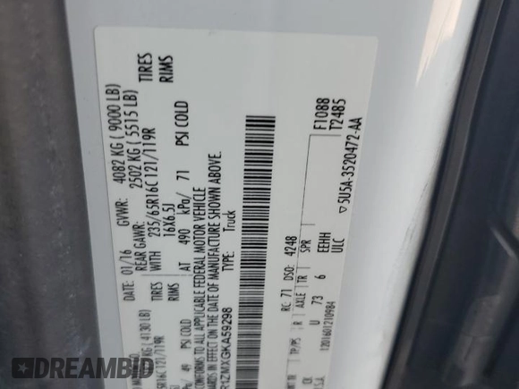 2016 Ford Transit Cargo with VIN 1FTYR1ZMXGKA59298, listed as a Copart auction lot 49418815 with 116,982 mi miles and Salvage Title. Bid and sale history available at carsss.com. Image 13.