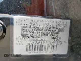 2021 Nissan Versa SV with VIN 3N1CN8EVXML859612, listed as a Copart auction lot 58491295 with 86,335 mi miles and Salvage title. Bid and sale history available at DreamBid. Image 12.