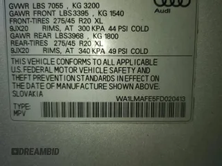 2015 Audi Q7 Premium Plus with VIN WA1LMAFE5FD020413, listed as a Copart auction lot 65028835 with 217,394 mi miles and Clean title. Bid and sale history available at DreamBid. Image 13.