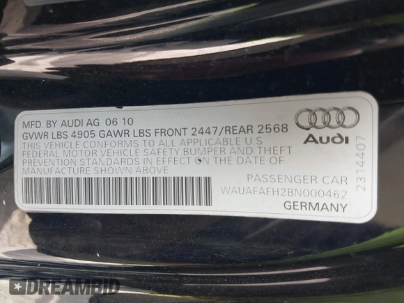 2011 Audi A5 Premium z VIN WAUAFAFH2BN000462, wystawiony jako IAAI lot #41827465 z przebiegiem 176 294 mil mil oraz . Historia ofert i sprzedaży dostępna na DreamBid. Obrazek 9.