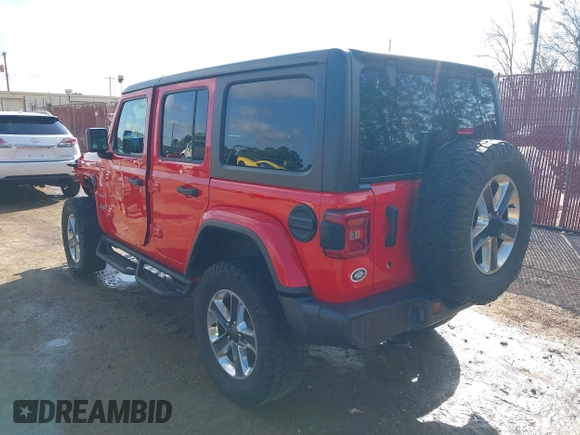 2018 Jeep Wrangler Unlimited Sahara z VIN 1C4HJXEN7JW224927, wystawiony jako IAAI lot #41515557 z przebiegiem 81 138 mil mil oraz . Historia ofert i sprzedaży dostępna na DreamBid. Obrazek 3.