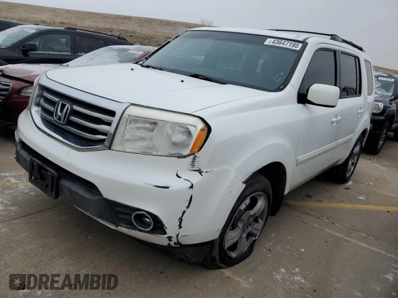 2014 Honda Pilot EX-L with VIN 5FNYF3H77EB015608, listed as a Copart auction lot 43647195 with 59,365 mi miles and Salvage Title. Bid and sale history available at DreamBid. Image 1.