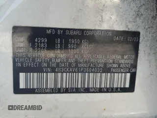 2023 Subaru Impreza Premium z VIN 4S3GKAV61P3604032, wystawiony jako Copart lot #70524544 z przebiegiem 34 965 mil mil oraz Nie do naprawy • Non repairable. Historia ofert i sprzedaży dostępna na DreamBid. Obrazek 12.