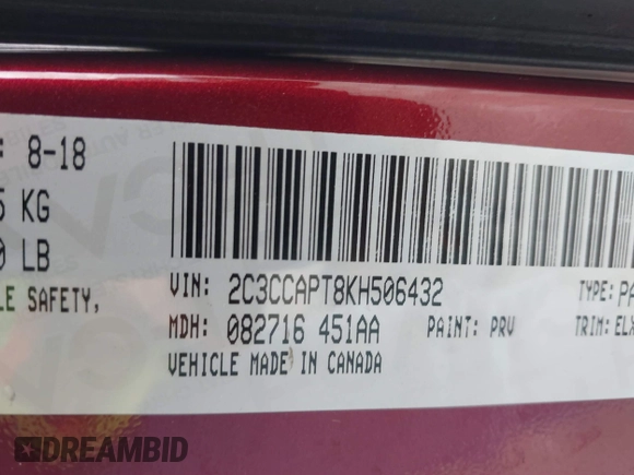 2019 Chrysler 300 C Luxury Series with VIN 2C3CCAPT8KH506432, listed as a IAAI auction lot 40933892 with 100,862 mi miles and . Bid and sale history available at carsss.com. Image 9.