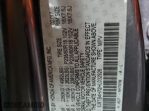 2017 Acura RDX Advance z VIN 5J8TB4H72HL032928, wystawiony jako Copart lot #58221075 z przebiegiem 113 701 mil mil oraz Szkoda całkowita • Salvage title. Historia ofert i sprzedaży dostępna na DreamBid. Obrazek 13.