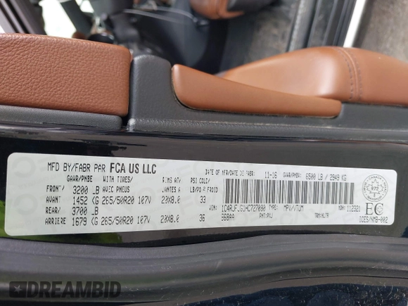 2017 Jeep Grand Cherokee Summit с VIN 1C4RJFJG1HC727080, выставлен на аукционе IAAI как лот 42368028 с пробегом 110 514 миль миль и . История ставок и продаж доступна на DreamBid. Изображение 9.